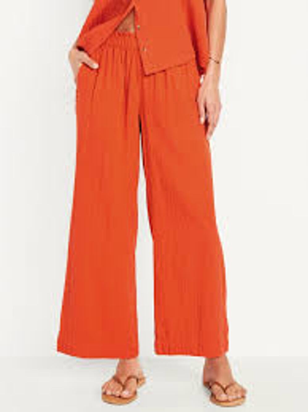 Felicite Smocked Gauze Ankle Pant in Cherry Orange Red Small S NEW Resort Beach